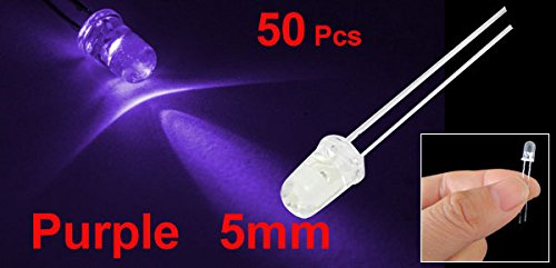 Uxcell 5mm Diamater Cabeça redonda de cabeça roxa LED emissora Diodos 50 PCs