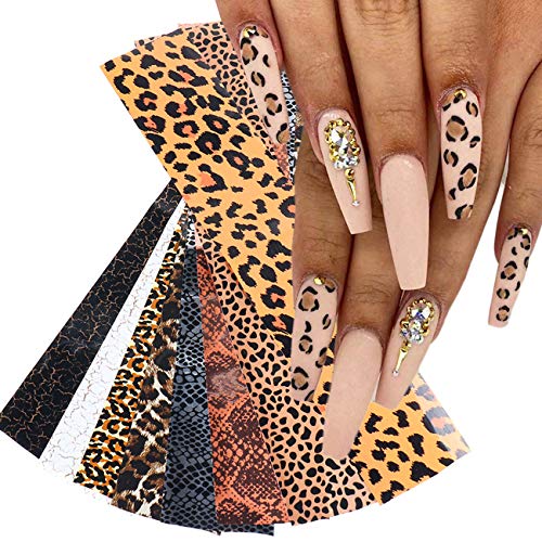Beiling 10 lençóis Leopard Snake Nail Art Foils 3D FOIL FOIL Decalques de arte de unhas Decalques Mulheres Manicure Dicas de suprimento
