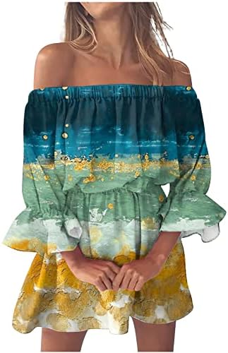 Vestidos fora do ombro para mulheres vestido de manga floral com tração floral mini vestido curto para festa de férias