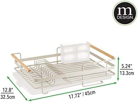 Mdesign Modern Modern Metal Kitchen Dreatner Rack com bandeja de talheres de plástico, quadro de drenagem e alças