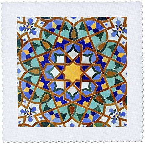 3drose qs_73580_7 Marrocos, mosaico Hassan II, detalhes islâmicos AF29 KWI0018 Kymri Wilt Quilt Square, 18 por 18 polegadas