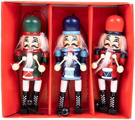 Maxbus 3pcs Figuras de quebra -nozes de Natal de 5 polegadas Ornamento de nozes de madeira Pull String Soldier criativo de quebra -noz