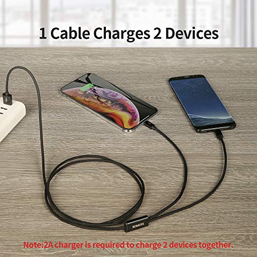 Cabo de carregamento Multi USB Romoss - Nylon de 5 pés trançado 2 em 1 carregador rápido Micro USB Cable compatível para iPhone, iPad, AirPods Earphone, Samsung Galaxy S7 J7 Nota 5, tablets de fogo e PS4