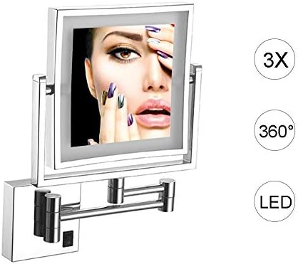 Lianxiao - espelho de barbear de lupa de parede dupla de 8 polegadas, espelho de maquiagem de montagem na parede LED, para