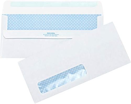 Envelopes de janela única branca, nº 10, auto -vedação, 9,5 x 4,5 - 10 envelopes
