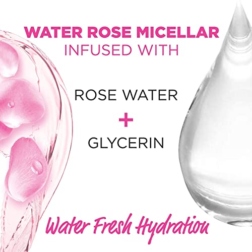 Garnier SkinActive Micelar água com água de rosas e glicerina, limpador facial e removedor de maquiagem, hidratação all-in-1,