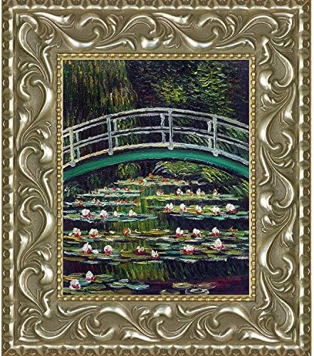 La Pastiche White Water Lilies e The Japanese Bridge, 1899 com Rococo Silver Framed Oil Painting, 15,5 em x 13,5 pol., Multicolor