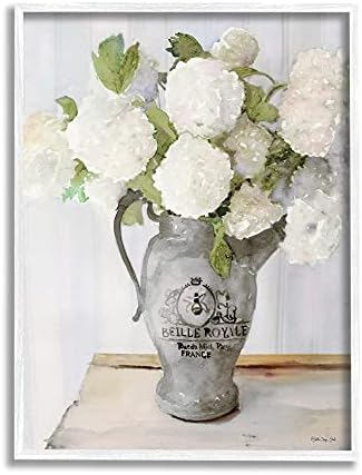 Stuell Industries Hydrangea no arremessador do país francês Still Life, Stellar Design Studio White emoldurado arte de parede,