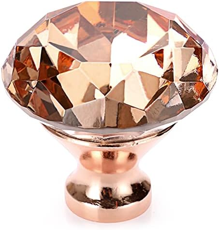 Juxyes 8 pacote de 40 mm de gabinete de cristal de vidro maçanetas, maçaneta de vidro de ouro rosa Diamante