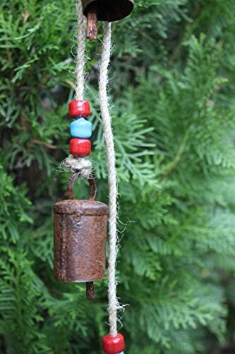 Presentes de manga corda decorativa de 4 sinos rústicos de lata Decoração de jardim de estilo vintage 72 cm Comprimento