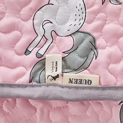 Uozzi Bedding 4 peças Conjunto de roupas de cama de criança unicorn rosa inclui conjunto de colcha, lençol plano, lençol
