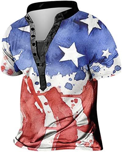 Lcepcy American Flag Henley Shirt for Men Button Up V Neck de manga curta camisetas gráficas em quarto de julho T camisetas