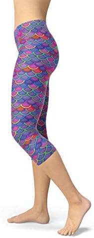 Mermaid Capri Leggings roxos escalas de peixe rosa impressão calça de comprimento da panturrilha média da cintura