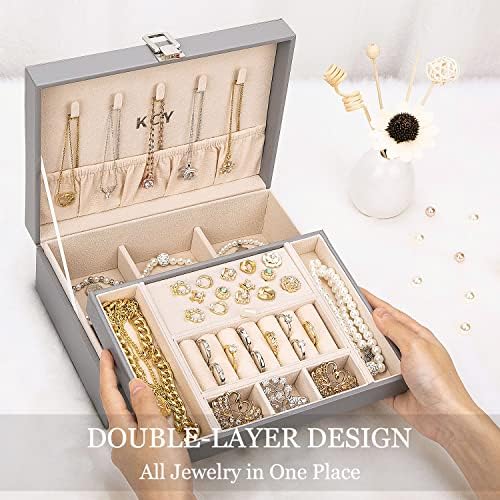 KCY Jewelry Box Organizer for Women Girls, 2 PCs Caixas pequenas e grandes Caixa de armazenamento de jóias de couro PU para