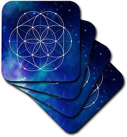 Geometria de flores de círculos sagrados de 3drose em um fundo de galáxia azul brilhante, conjunto de 8 montanhas -russas macias