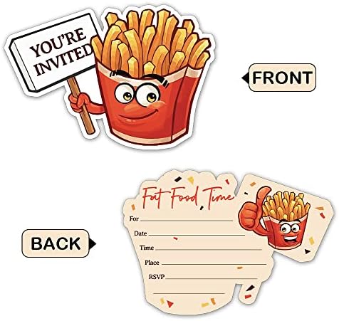 Cartões de convite de festa de aniversário de junk food rewidparty com envelopes （Conjunto de 15 fatrias Convites de preenchimento em forma de batatas fritas Fries engraçadas Party Party Convites Aniversário
