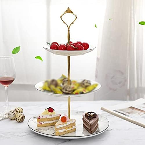 Suporte para cupcake stand stands bolo de três camadas com alça de metal maçaneta de cerâmica mesa de sobremesas de cerâmica