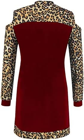 Vestido feminino nokmopo, painel de cores de leopardo casual fora do ombro de manga longa Vestido de festa maxi vestido maxi