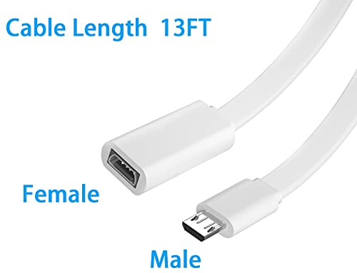 2 pacote de extensão micro USB Cabo de extensão para Zmodo, Male a Feminino Extender Flat Power Cord compatível com Wyze