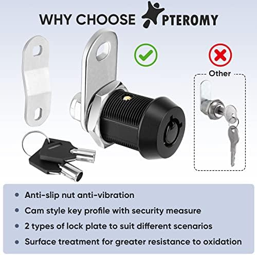 PTEROMY 2 Pack Armet Lock com chaves, trava de came tubular de 7/8 '' de serviço pesado para bloqueios de armazenamento de comparação de RV, conjunto completo de travas de câmera RV