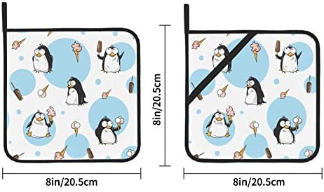 Happy Penguin Cartoon Padds quentes Potos de panela Loops de panela resistente ao calor 2 PCs Potes quadrados Pote 8 × 8 polegadas para cozinhar e assar