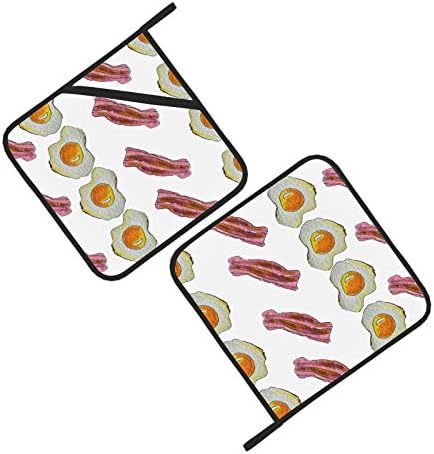 Ovos fritos e almofadas quentes de bacon para castão de cozinha resistente a calor Ponto quente Potões 2 PCs Resistente ao calor Mat 8 × 8 polegadas para cozinhar e assar