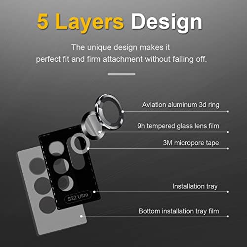 Protetor de lente da câmera TiUyao para Samsung Galaxy S22 Ultra, anti -riscos de vidro de vidro temperado Lens de