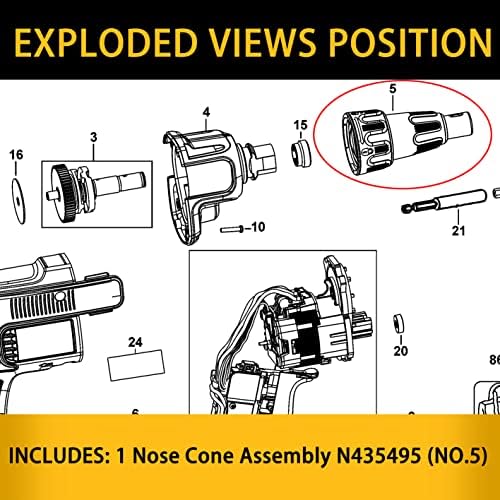 N435495 Conjunto do cone do nariz para o nariz sem escova de escova DeWalt