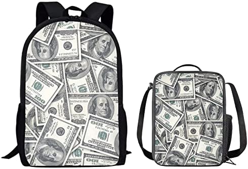 Abraços Idéia American Dollars School Backpack Set com bolsa de almoço para crianças meninos de meninos de 2 peças de salas de livros