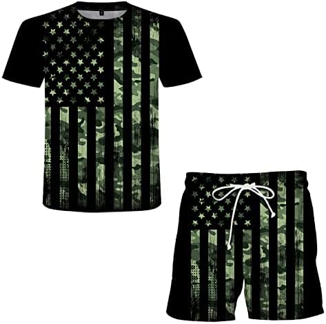 BMISEGM Summer Men T Camisetas Independência Men de duas peças do dia de fitness do dia de fitness do dia de fitness Running 3D Men Suits &