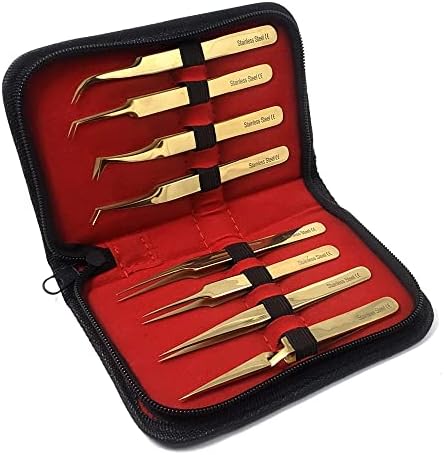 Aço inoxidável Tweezers de ponta reta e curva 8 PCS CORNERCES PARA EXTENSIONS DE CYALHASH E ASSIME