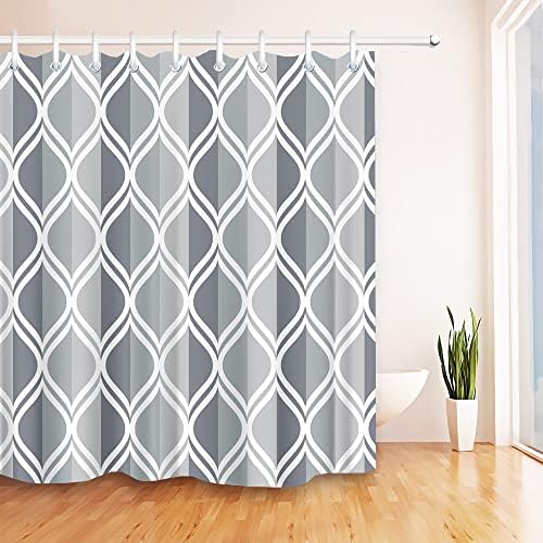 Cortina de chuveiro geométrico XWJJ Conjunto com 12 ganchos, cortina de chuveiro decorativo Acessórios modernos do banheiro, bainha