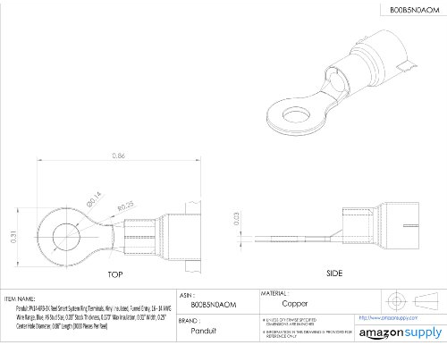 Panduit PV14-6RB-3K Terminais de anel do sistema inteligente, isolados de vinil, entrada de funil, faixa de arame 16-14 AWG, azul,