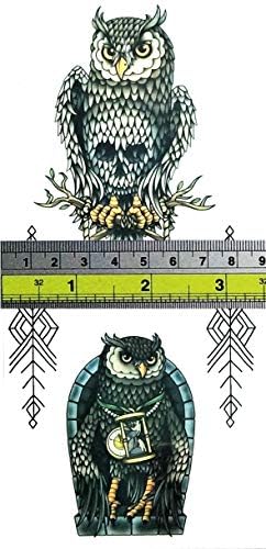 Parita Tattoos Fancy Owl Skull Death Death Cartoon Tattoo temporário para homens adultos Mulheres crianças Tatuagens de