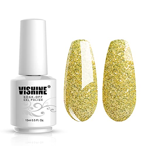 Vishine Soak-off Gel Polish Lacquer Nail Art UV LED Manicure Varnish 15ml Glitter Yellow
