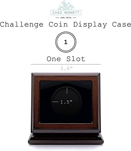 Chez Monett Challenge Coin Display Caso Walnut Color 1,5-1,75 polegada 38-44,5 mm Porta de moeda 1 slot