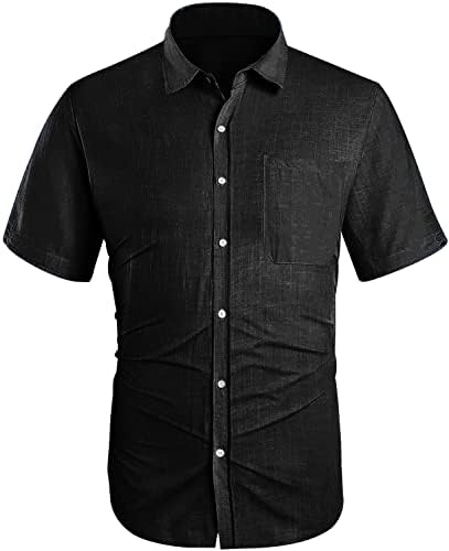 Camisetas de linho para masculino angrek camisas de botão de mangas curtas camisas de praia de verão casual tampa de camisa fit