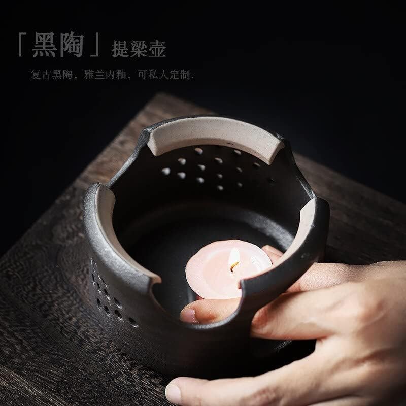 Japanesa de cerâmica preta de cerâmica pequena bule de vela de vela de vela aquecimento de compasso de chá de chá de