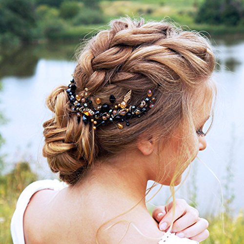KercisBeauty Casamento Bridal Black Hair pente de champanhe Bandas de cabelo de cabelo de corrente longa para a cabeça para os acessórios de cabelo de pão para mulheres