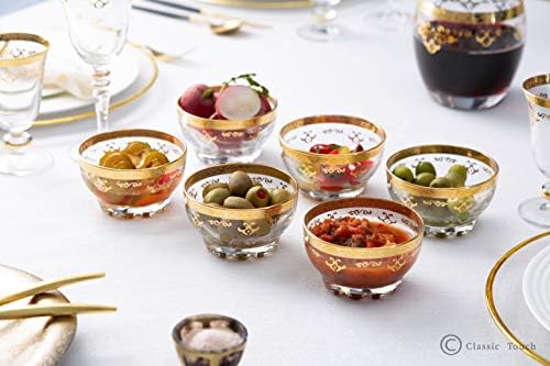 Tigelas/xícaras de sobremesa de vidro transparente com rico conjunto de design de ouro de 6- medidas: 4 d x 3 h