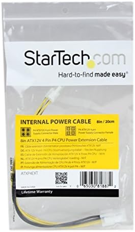 Startech.com 8in ATX12V 4 pinos P4 Cabo de extensão de potência da CPU - M/F - Cabo de extensão de energia - 4 pinos ATX12V