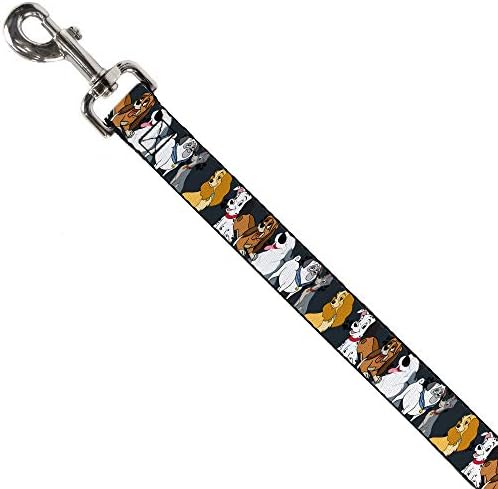 Dog Leash Disney Dogs Group Collage Puta cinza preto 4 pés de comprimento 1,0 polegada de largura
