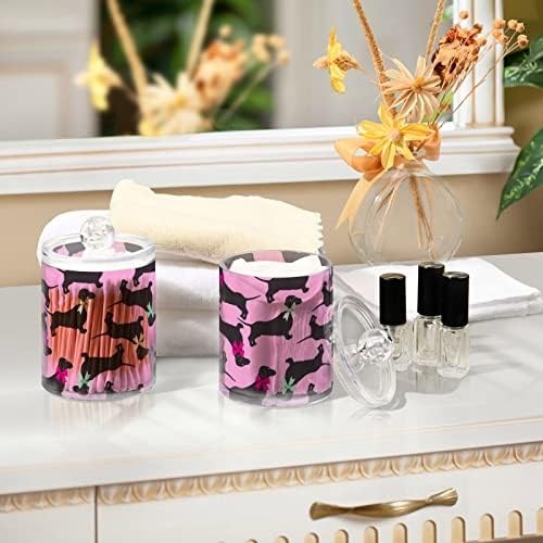 Cães dachshunds rosa cotocolador swab titular recipientes de banheiros frascos com tampas conjuntos de algodão barra de