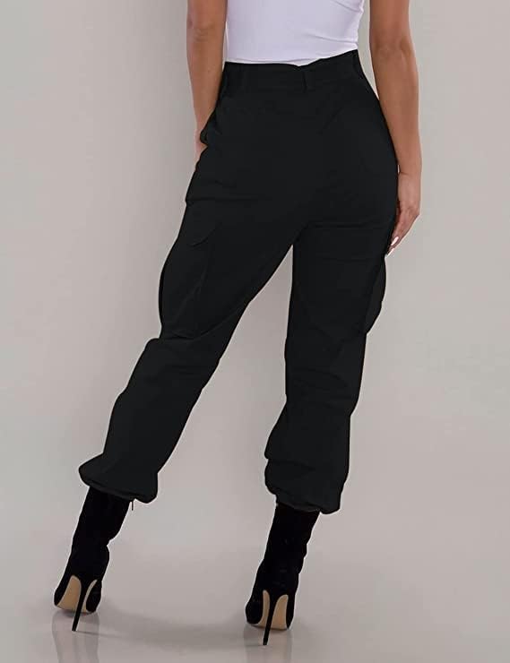 DGHM-JLMY Mulheres sólidas amarrar calças casuais calças casuais com bolsos de calça de trabalho de calça de papel