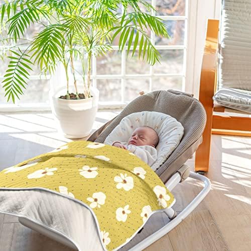 Cobertor cobertor de arremesso de algodão floral amarelo para bebês, manta de recebimento, cobertor leve e macio para berço,