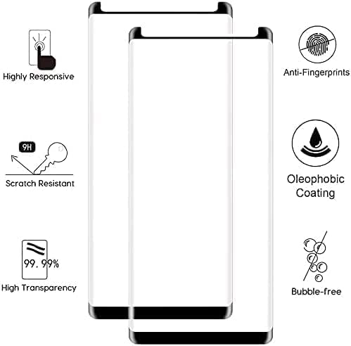 【2-Pack】 CoolPow projetado para Samsung Galaxy Note 8 Protetor de tela, amigável para casos, anti-bubble, 3D Curved, cobertura de tela cheia, HDUND 9H, HD Clear, Samsung Note 8 Protetor de tela Filme de vidro temperado