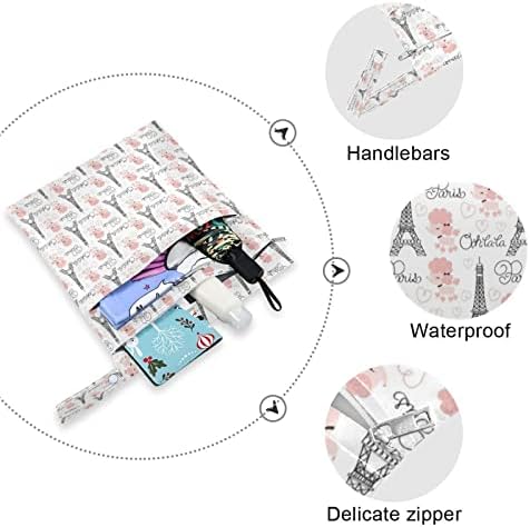 Kigai Paris Eiffel Tower 2pcs sacos secos molhados para fraldas para fraldas reutilizáveis ​​à prova d'água com alça de ioga