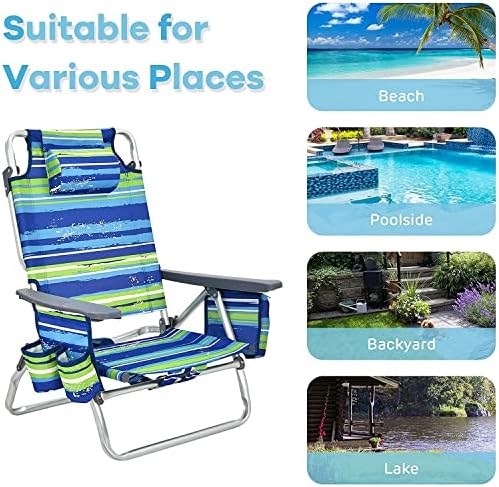 Cadeiras de praia de mochila GoPlus, 4 PCs Cadeiras de acampamento portáteis com bolsa e copo de copo, cadeiras reclináveis ​​ao ar livre de 5 posições para banhos de sol, pescar, viajar