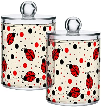 Ladybugs Red Dots Cotton Swab Suports Recipientes de banheiro Jarros com tampas Conjunto de algodão Round Bound Round Suports Para