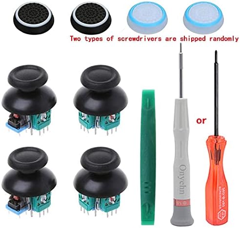 Onyehn 4pcs Analógico 3D Joystick Thumbstick Sensor Substituição FIT PARA SONY PLAYSTATION 4 PS4 PS5 Controladores, com kits de reparo de chaves de fenda Peças+4 tampas de cogumelos+4 tampas fluorescentes de botão fluorescente